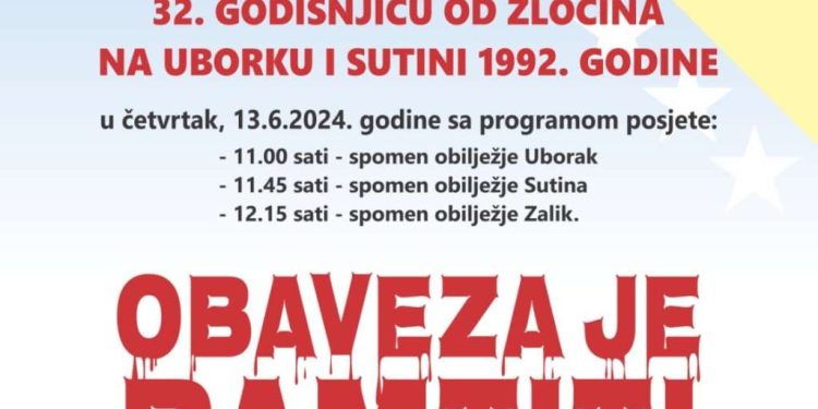 Obilježavanje Dana civilnih žrtava rata Mostara i 32. godišnjice od zločina na Uborku i Sutini