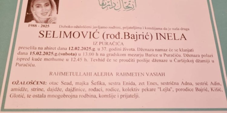 Poznat termin dženaze Ineli Selimović koja je ubijena u Kalesiji